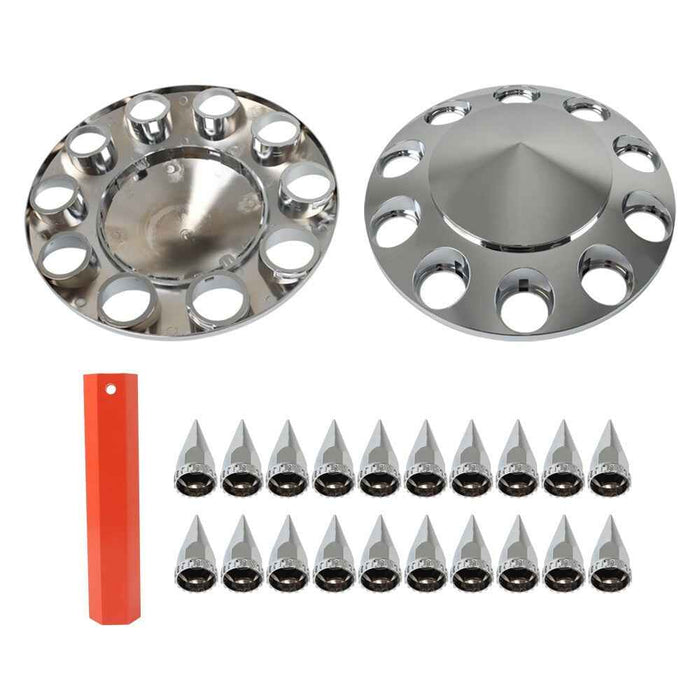DURAFORCE Front Axle Cover Kit For Truck Spiked Chrome Thread-on Nut Covers 33 MM
