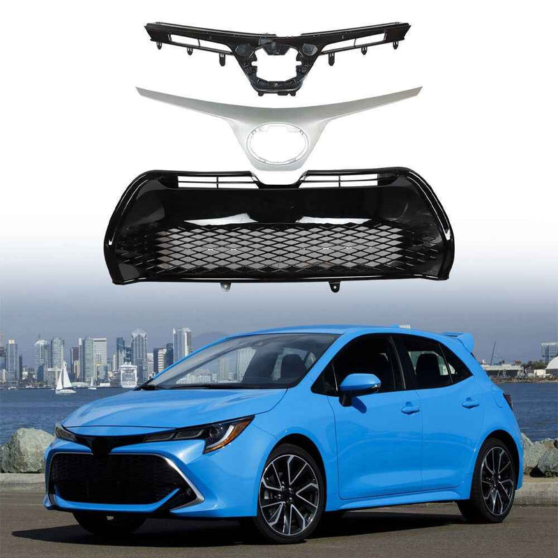 DURAFORCE Front Bumper Hood Upper&Lower Grille Mesh Grill For 17-19 Toyota Corolla SE XSE