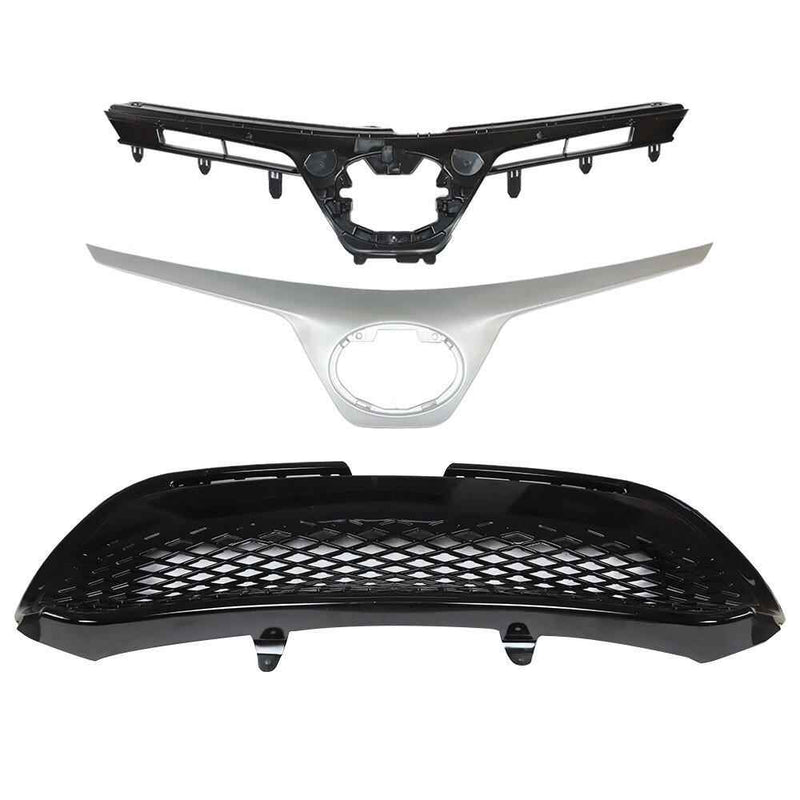 DURAFORCE Front Bumper Hood Upper&Lower Grille Mesh Grill For 17-19 Toyota Corolla SE XSE