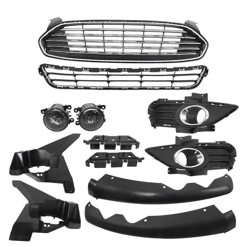 DURAFORCE For 2013-2016 Ford Fusion Upper+Lower Grille Set&Fog Light Set Horizontal Billet