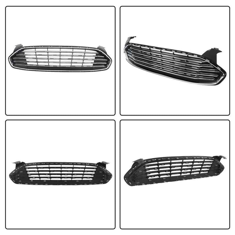 DURAFORCE For 2013-2016 Ford Fusion Upper+Lower Grille Set&Fog Light Set Horizontal Billet