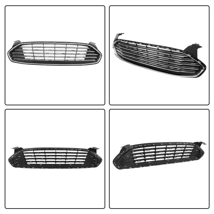 DURAFORCE For 2013-2016 Ford Fusion Upper+Lower Grille Set&Fog Light Set Horizontal Billet