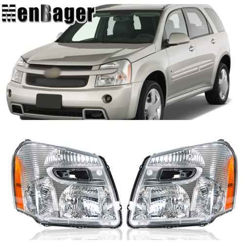 DURAFORCE Pair Headlamps Chrome Halogen For 2005 2007 2008 2009 Chevrolet Equinox w/o Bulb