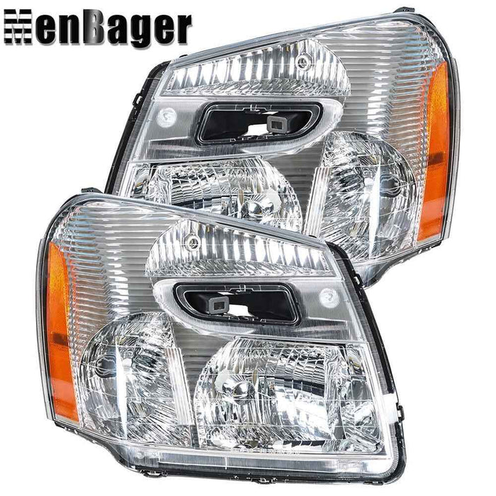 DURAFORCE Pair Headlamps Chrome Halogen For 2005 2007 2008 2009 Chevrolet Equinox w/o Bulb