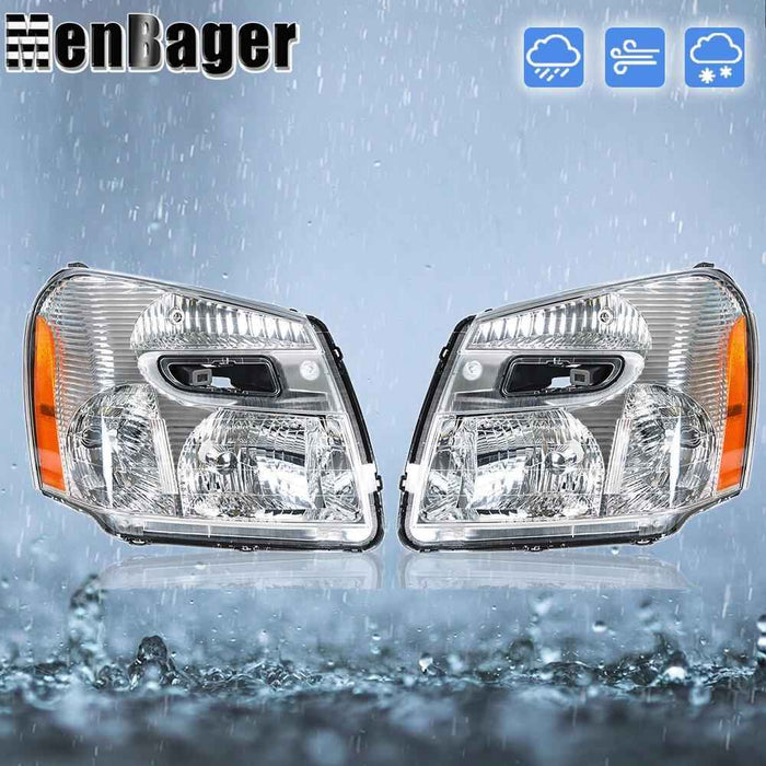 DURAFORCE Pair Headlamps Chrome Halogen For 2005 2007 2008 2009 Chevrolet Equinox w/o Bulb