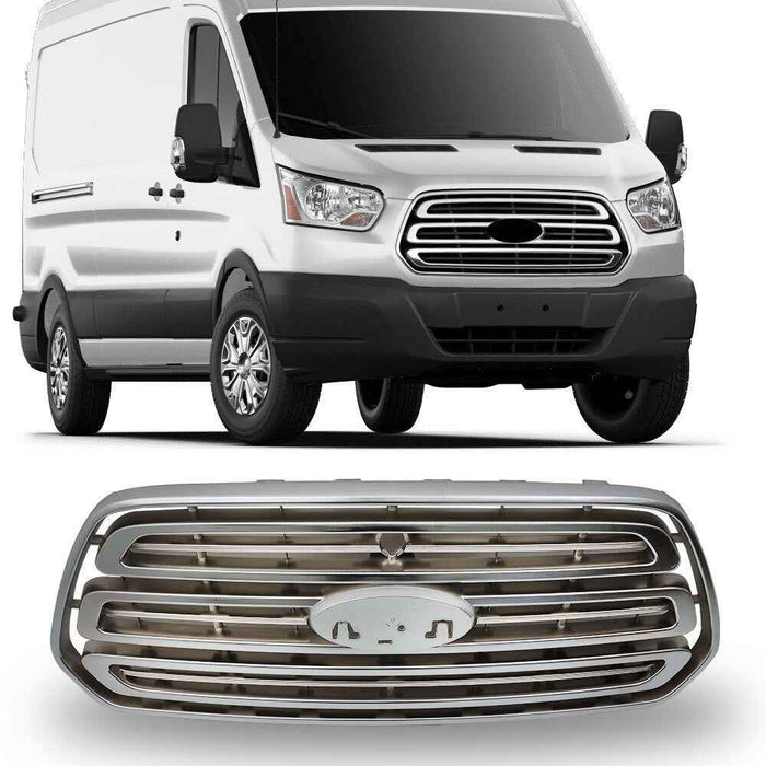 DURAFORCE Front Bumper Upper Grille Grill For 15-19 Ford Transit 150 250 350 Matte Chrome