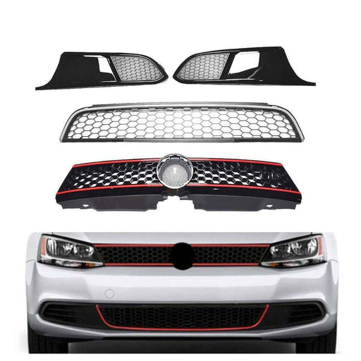 DURAFORCE Front Bumper Upper＆Lower Grille Kit W/Bezels Trim Grill For VW Jetta 2011-2014