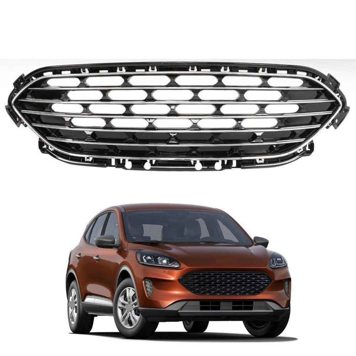 DURAFORCE Fit For 2020 2021 2022 Ford Escape Front Bumper Upper Grille Grill Black Chrome