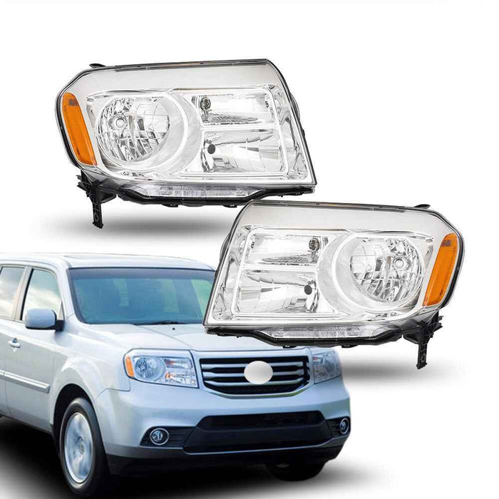 DURAFORCE Chrome Halogen Headlight Headlamp For 2012-2014 2015 Honda Pilot Left&Right Side