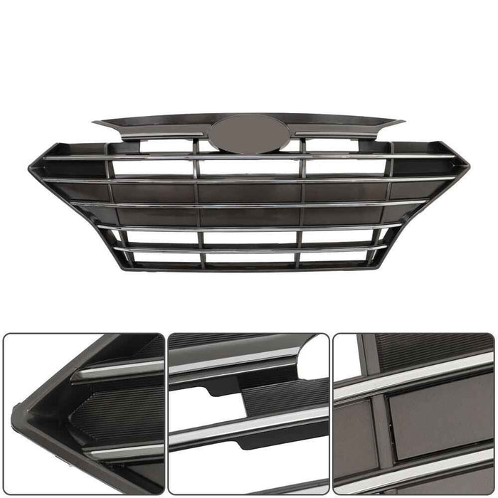 DURAFORCE Chrome Black Grill Complete For Hyundai Elantra 2019-20 Front Grille Fog Lights