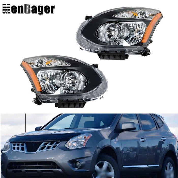 DURAFORCE LH&RH Headlights For 2008-2013 Nissan Rogue/14-15 Rogue Select Halogen Headlamps