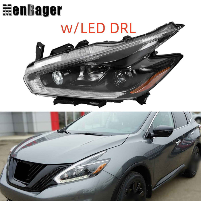 DURAFORCE Driver Side Projector Halogen Headlight w/ LED DRL For 2018 Nissan Murano Black