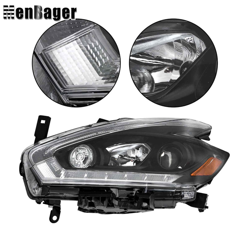 DURAFORCE Driver Side Projector Halogen Headlight w/ LED DRL For 2018 Nissan Murano Black