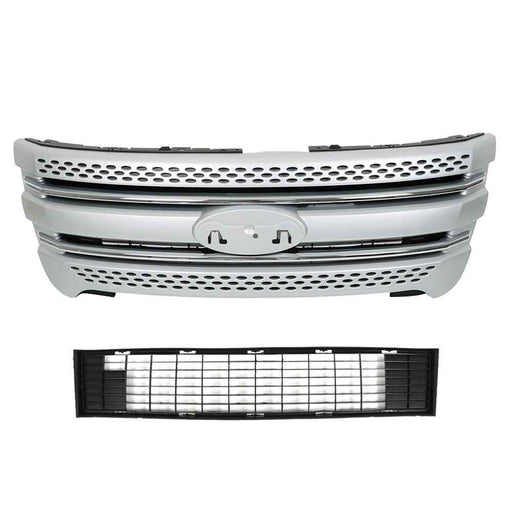 DURAFORCE For Ford Explorer 2011-2015 Front Upper&Lower Grille Silver Grill Set Painted