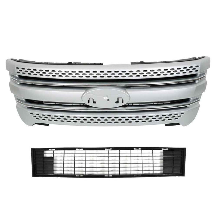 DURAFORCE For Ford Explorer 2011-2015 Front Upper&Lower Grille Silver Grill Set Painted