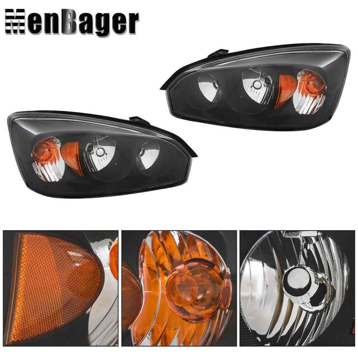 DURAFORCE Black Housing Projector Passenger & Driver Headlights For 2004-2008 Chevy Malibu