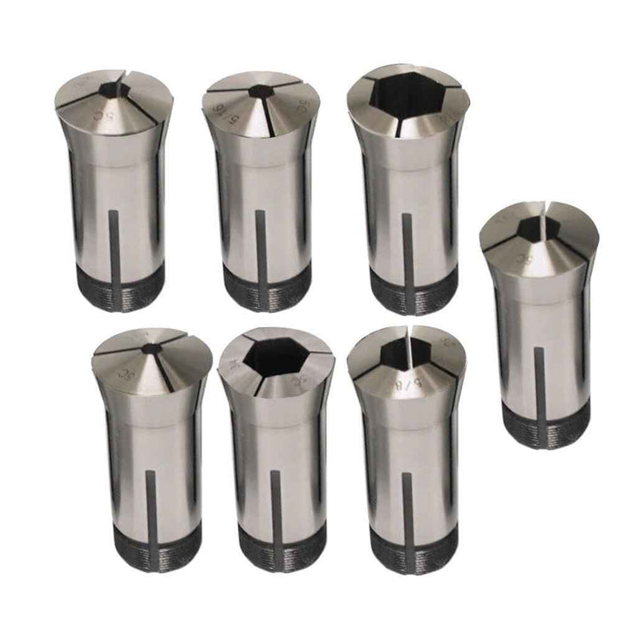 DURAFORCE 7 Pack Durable 5C Hex. Collet Set 1/4" 5/16" 3/8" 1/2" 5/8" 3/4" 7/8" 0.0006TIR