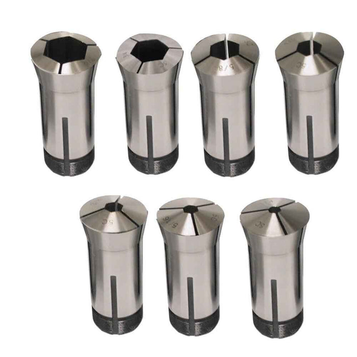 DURAFORCE 7 Pack Durable 5C Hex. Collet Set 1/4" 5/16" 3/8" 1/2" 5/8" 3/4" 7/8" 0.0006TIR