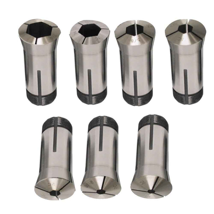 DURAFORCE 7 Pack Durable 5C Hex. Collet Set 1/4" 5/16" 3/8" 1/2" 5/8" 3/4" 7/8" 0.0006TIR