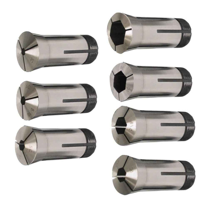 DURAFORCE 7 Pack Durable 5C Hex. Collet Set 1/4" 5/16" 3/8" 1/2" 5/8" 3/4" 7/8" 0.0006TIR