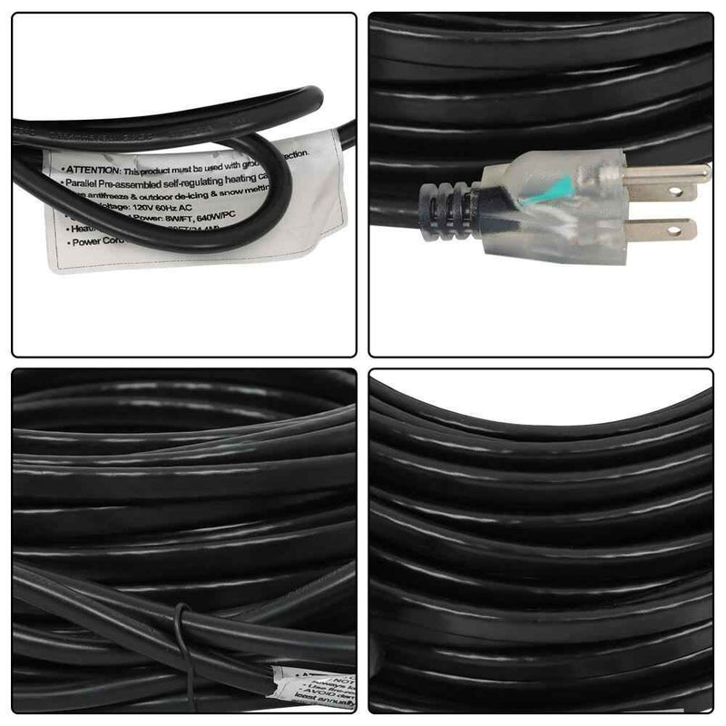 DURAFORCE 80 Feet Heat Tape W/ Aluminum Clip Hook Roof Heat Cable Snow De-icing Kit 8W/FT