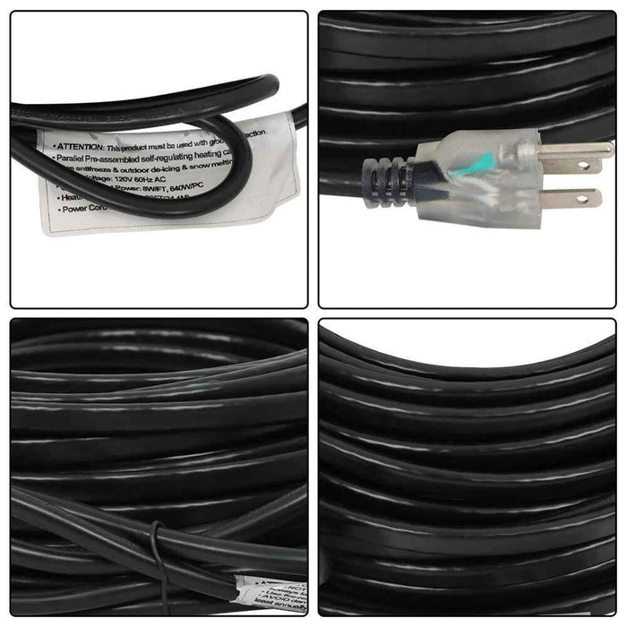 DURAFORCE 80 Feet Heat Tape W/ Aluminum Clip Hook Roof Heat Cable Snow De-icing Kit 8W/FT