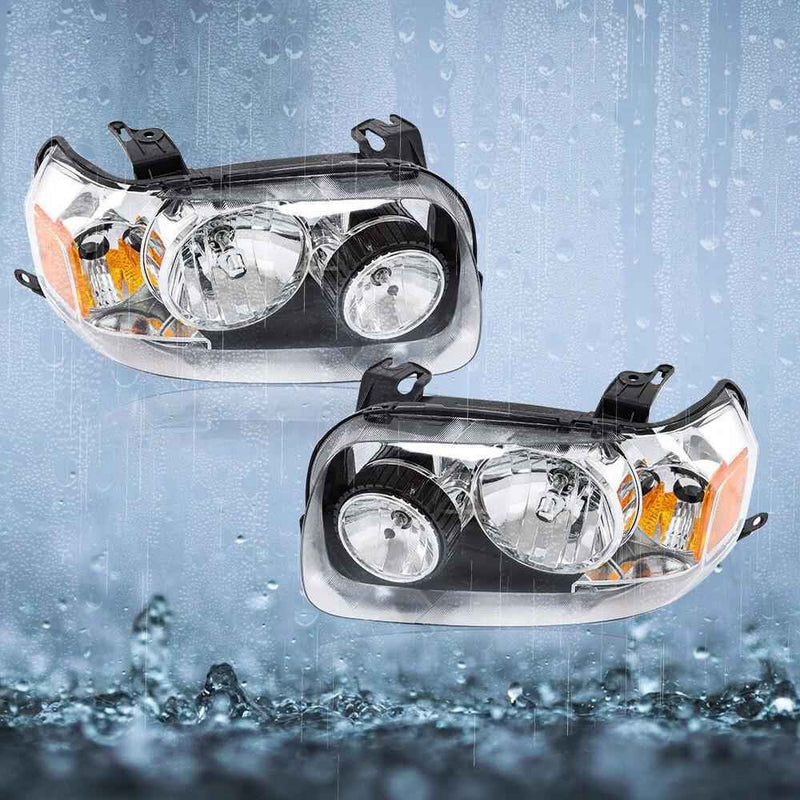 DURAFORCE Left+Right [Halogen Type] Headlights Headlamps For 2005-2007 Ford Escape Chrome