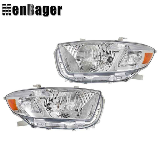 DURAFORCE Pair For 2008 2009 2010 Toyota Highlander Headlights Chrome Housing Halogen Type