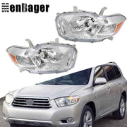 DURAFORCE Pair For 2008 2009 2010 Toyota Highlander Headlights Chrome Housing Halogen Type