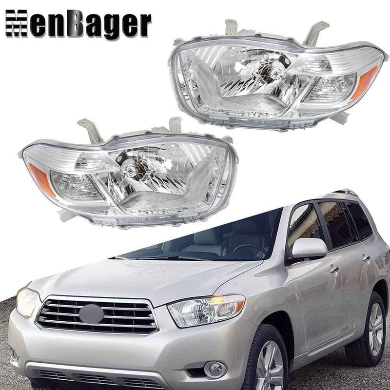 DURAFORCE Pair For 2008 2009 2010 Toyota Highlander Headlights Chrome Housing Halogen Type