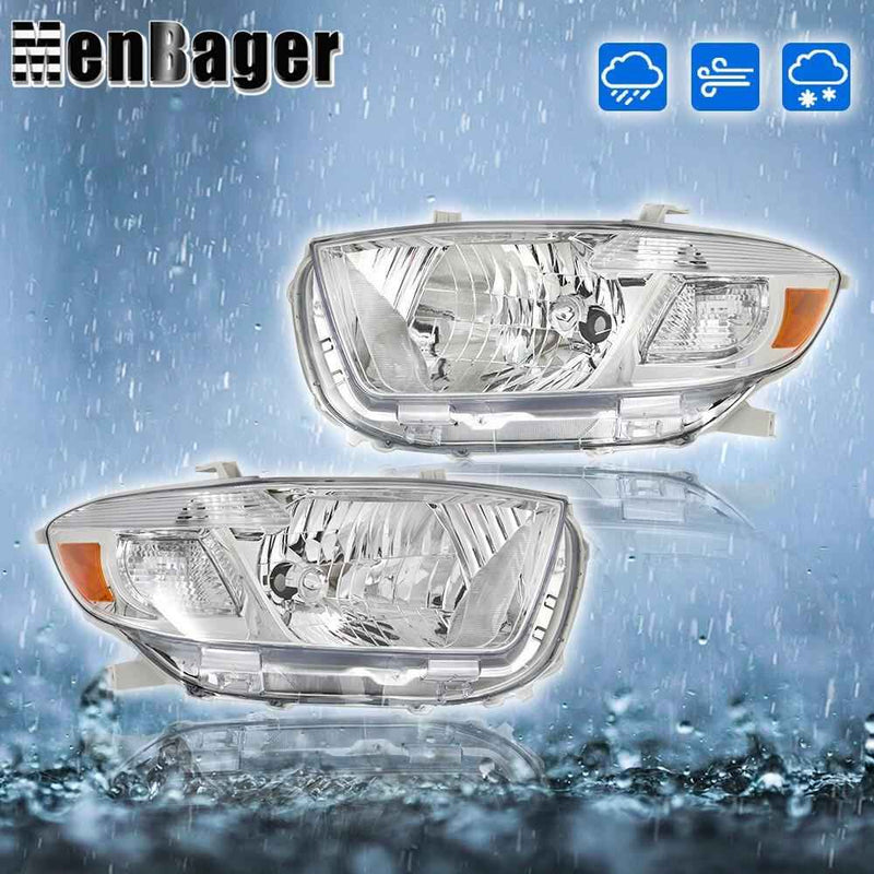 DURAFORCE Pair For 2008 2009 2010 Toyota Highlander Headlights Chrome Housing Halogen Type