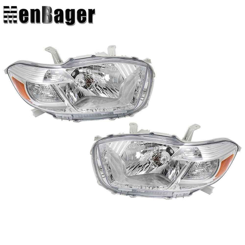DURAFORCE Pair For 2008 2009 2010 Toyota Highlander Headlights Chrome Housing Halogen Type