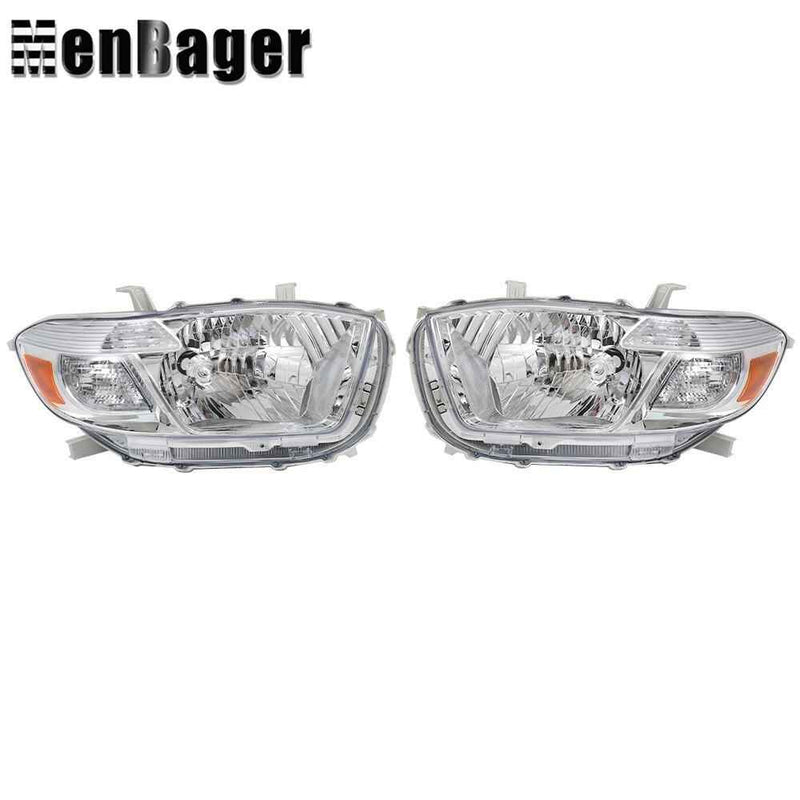 DURAFORCE Pair For 2008 2009 2010 Toyota Highlander Headlights Chrome Housing Halogen Type