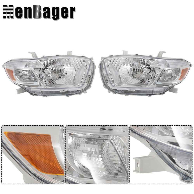 DURAFORCE Pair For 2008 2009 2010 Toyota Highlander Headlights Chrome Housing Halogen Type