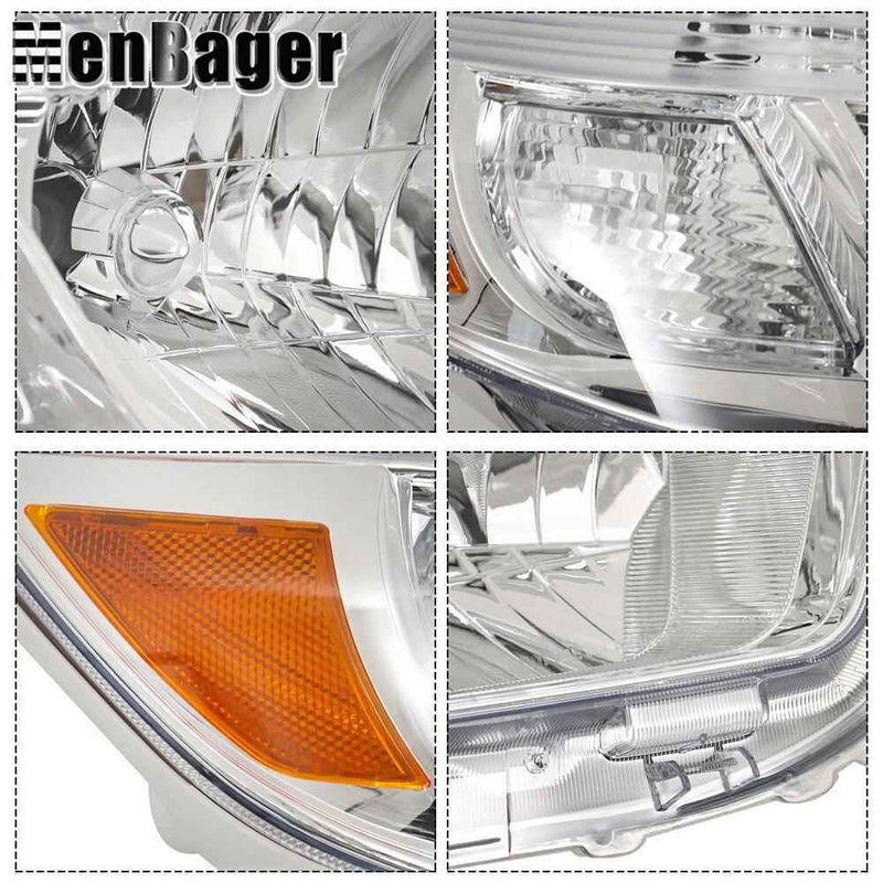 DURAFORCE Pair For 2008 2009 2010 Toyota Highlander Headlights Chrome Housing Halogen Type