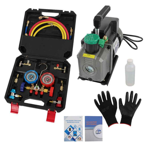DURAFORCE 1/3HP 4CFM Aluminum Air Vacuum Pump Manifold Gauge Set HVAC AC Refrigerant Kit