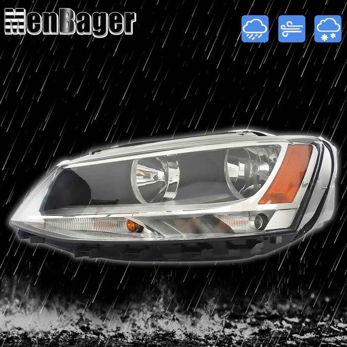 DURAFORCE For 2011-2015-2018 Volkswagen Jetta Haloegn Headlight Black Headlamp Driver Side