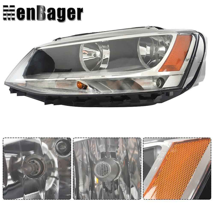DURAFORCE For 2011-2015-2018 Volkswagen Jetta Haloegn Headlight Black Headlamp Driver Side