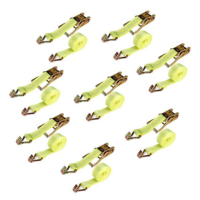 DURAFORCE Ratchet Straps W/J Hook 5000 Lb Heavy Duty Tie Downs 8 Pack 2" × 15'