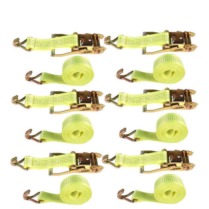 DURAFORCE 2"×15' 5000 lb 6×Ratchet Straps With J Hook Yellow Heavy Duty Tie Downs