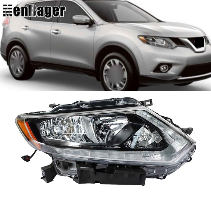 DURAFORCE Right Headlamp W/DRL Halogen For Nissan Rogue S SV SL 2014-2016 Headlight Chrome