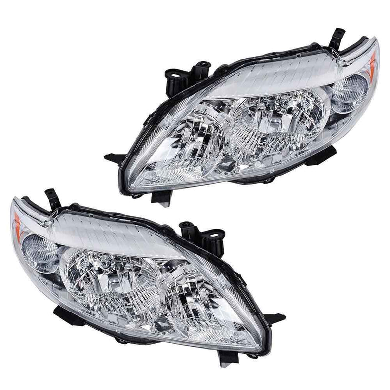 DURAFORCE For 2009-2010 Toyota Corolla LH+RH Headlight Headlamp Clear Lens Halogen Chrome