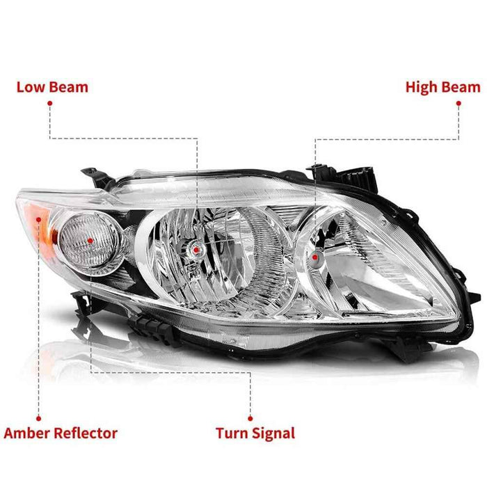 DURAFORCE For 2009-2010 Toyota Corolla LH+RH Headlight Headlamp Clear Lens Halogen Chrome