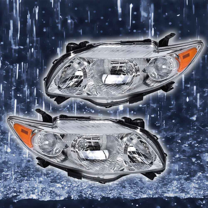 DURAFORCE For 2009-2010 Toyota Corolla LH+RH Headlight Headlamp Clear Lens Halogen Chrome