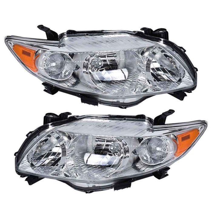 DURAFORCE For 2009-2010 Toyota Corolla LH+RH Headlight Headlamp Clear Lens Halogen Chrome
