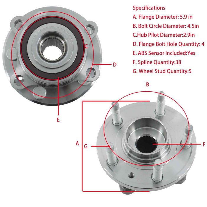 DURAFORCE 512460 For Ford Explorer 2011 12-18 2019 Front Rear Wheel Bearing Hub Assembly