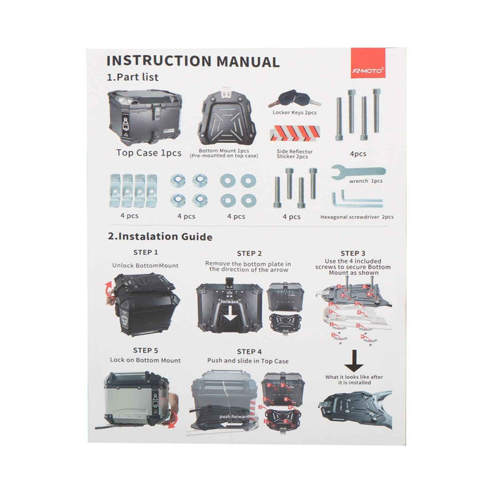 DURAFORCE Motorcycle Luggage Waterproof Tail Box 45L Scooter Trunk Storage Top Case Black