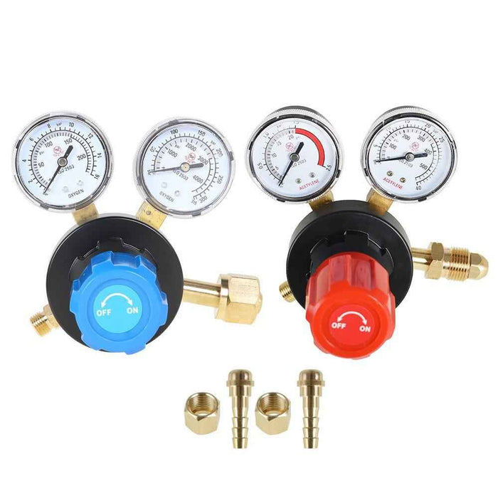 DURAFORCE 2 PCS Dual Welding Gas Gauges,Oxygen CGA-540 Acetylene CGA-510 Regulators