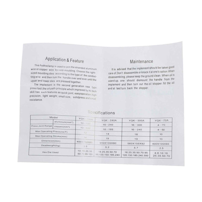 DURAFORCE Cable Lug Terminal Wire Crimping Tool Hydraulic Crimper 12T YQK-120 w/8 Dies