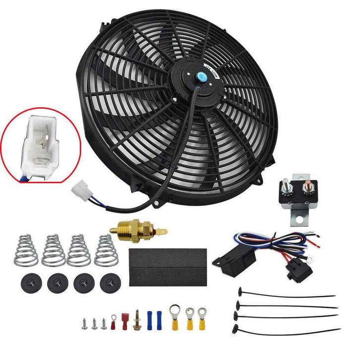 DURAFORCE Black 16"Electric Radiator Fan High 3000 Cfm Thermostat Wiring Switch Relay Kit